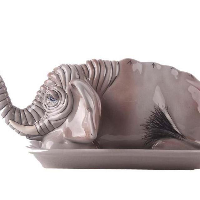 Blue Sky Ceramic 8.25"X5.25"X4" Elephant Butter Dish