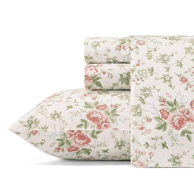 Laura Ashley Home - Sateen Collection - Sheet Set - 100% Cotton, Silky Smooth & Luminous Sheen, Wrinkle-Resistant Bedding, Queen, Lilian