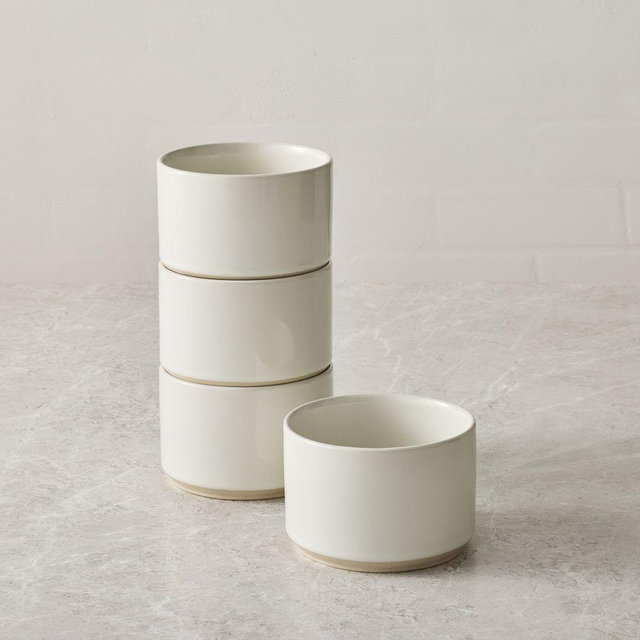 Straight Sided Stoneware Rice Bowl, White, Set of 4