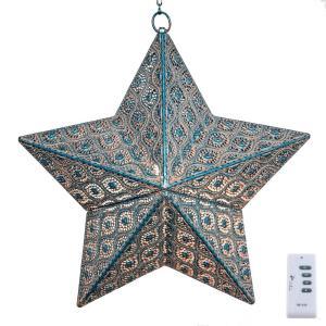 Outdoor Turquoise Integrated LED Hanging Lantern with Punched Metal Design