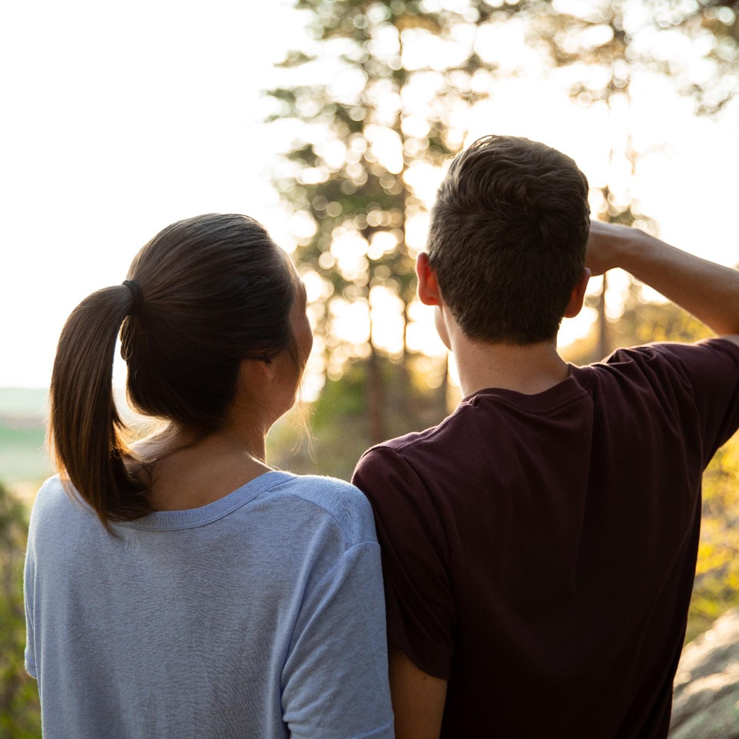 Engagement pictures while hiking Arthur's Rock in Fort Collins.