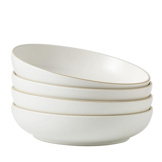 S&Q'S CERAMICS Large Serving Bowls Set of 4, 60 Ounce Large Salad Bowls, 10'' Ceramic Shallow Bowl Plates, Pasta Serving Dishes for Fruit, Party, Entertaining, Microwave Safe (Glazed Matte Off-White)