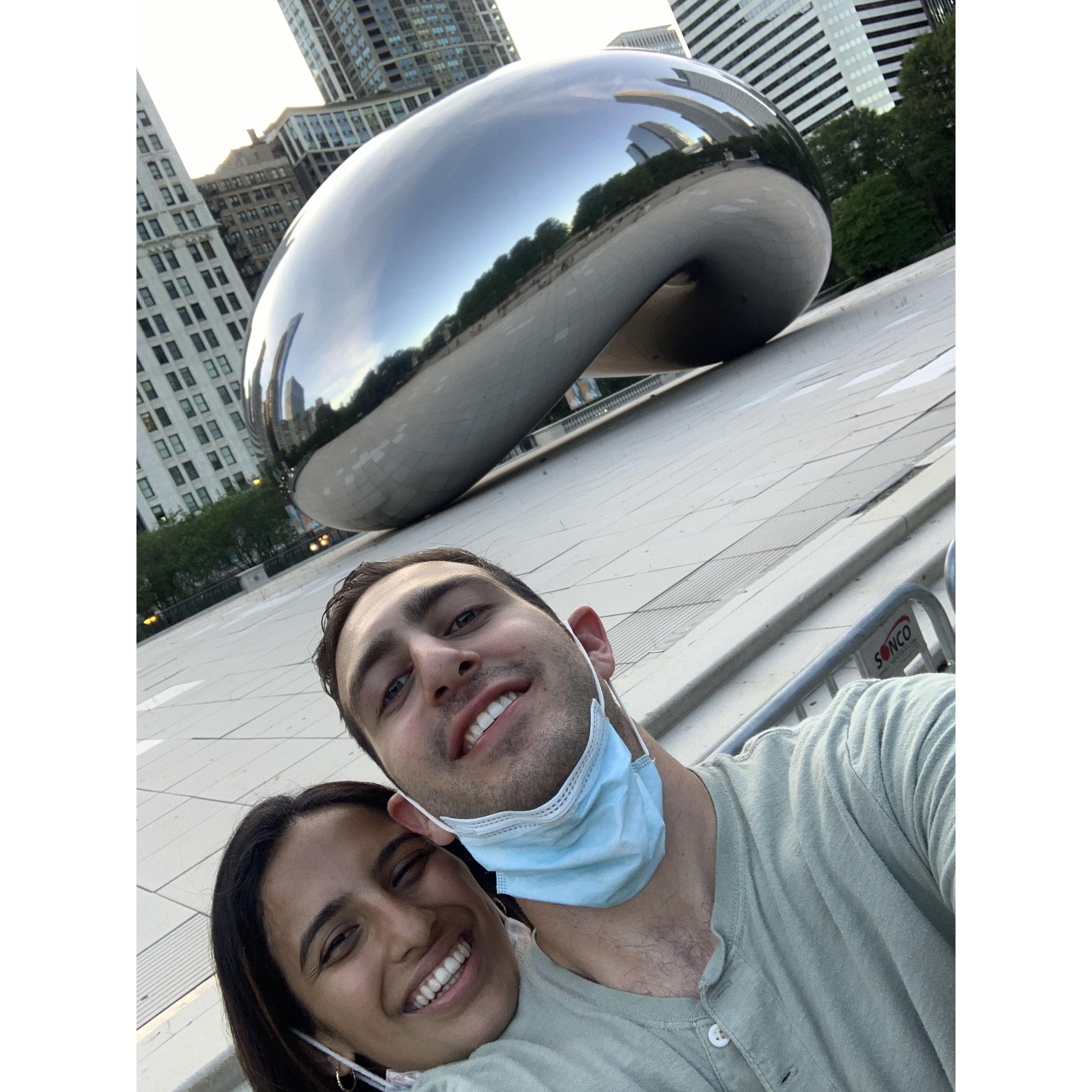 July 11, 2020: Our first photo together! This was our first official date where Mark showed Jen around Chicago. And of course, we had to stop by the Bean!