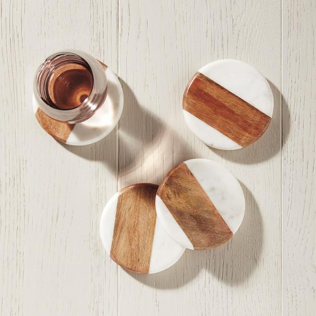 Wood and Marble Coasters (Set of 4), Serena and Lily