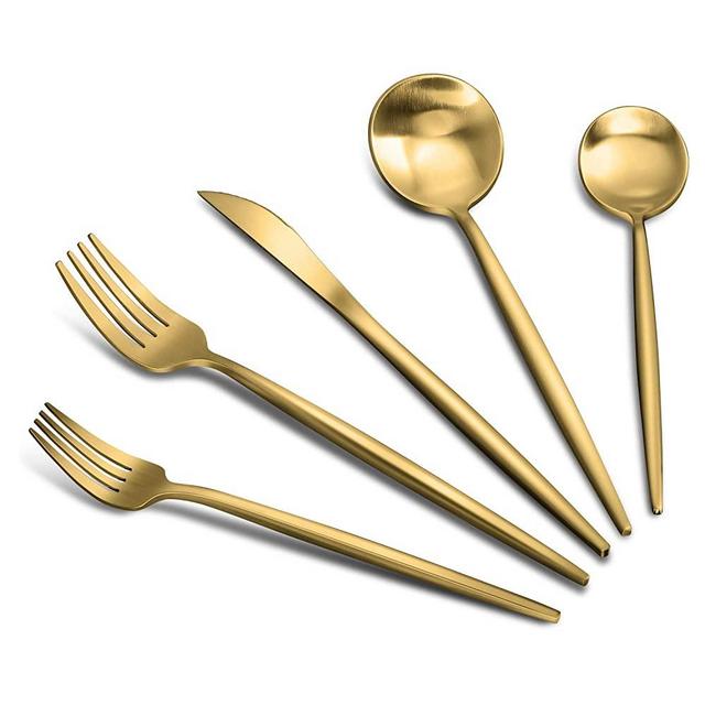 Gold Silverware Set 20-Piece Stainless Steel Matte Flatware Set for 4, Satin Finish Kitchen Cutlery Set For Home Wedding Party Gift