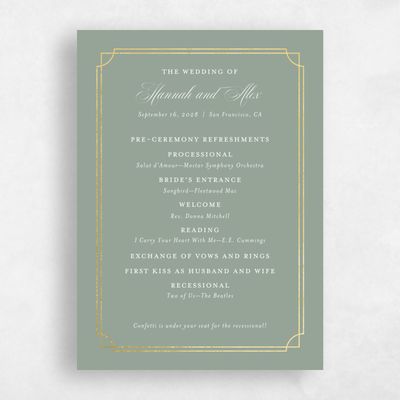 Sage, Green Wedding Program - Vernazza Foil