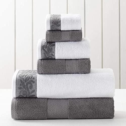 Amrapur Overseas 600 GSM 6-Piece Towel Set with Filgree Jacquard Border, Charcoal