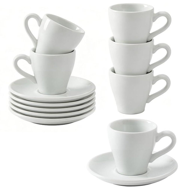 ABESTWARE Espresso Cups Set of 6, White Espresso Cups and Saucers, 2 Ounce Ceramic Demitasse Cups for Espresso,Latte,Tea Bag