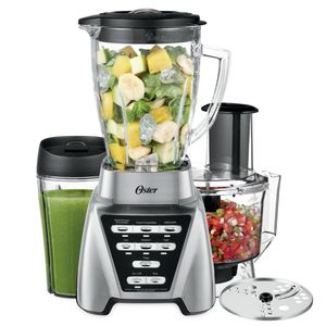Oster Pro 1200 Blender with Glass Jar PLUS Smoothie Cup & Food Processor Attachment, Brushed Nickel