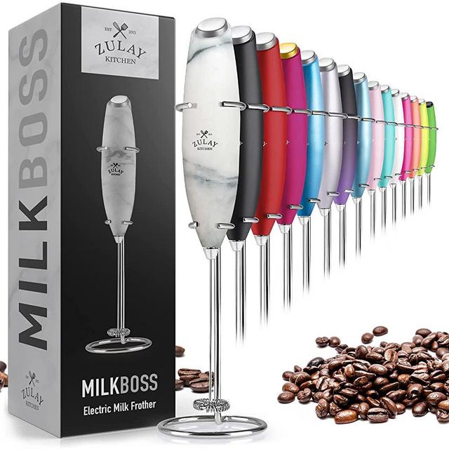 Zulay Original Milk Frother Handheld Foam Maker for Lattes - Whisk Drink Mixer for Coffee, Mini Foamer for Cappuccino, Frappe, Matcha, Hot Chocolate by Milk Boss (Quartz)