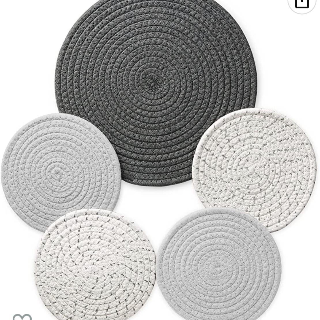 Trivets for Hot Dishes, 6 Pieces Trivets for Hot Pots and Pans, 100% Cotton Woven Hot Pads for Kitchen Pot Holders for Kitchen Heat Resistant, 11.8 Inches and 7 Inches