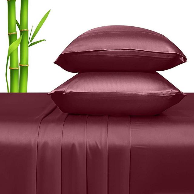 100% Natural Bamboo Sheets - Silky Soft Touch, Hypoallergenic, Cool and Lightweight, 4 Piece Hotel Luxury Bed Sheet Set, Elasticized Deep Pocket for Snug Fit (Queen Size, Burgundy)