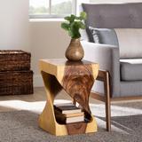 Bali & Pari Rapha Hand-Carved Side Table with Shelf