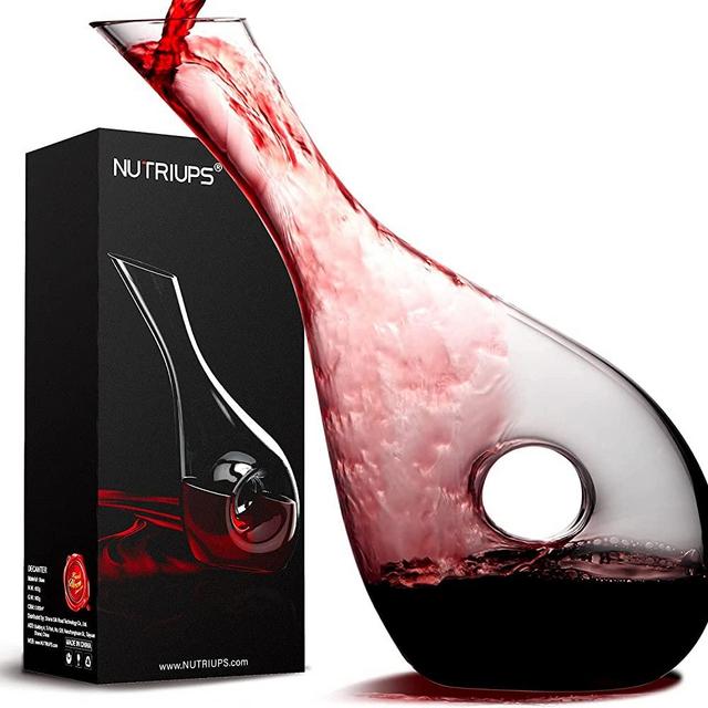 Wine Decanters and Carafes by NUTRIUPS Hand Blown Lead-Free Crystal Red Wine Carafe Classic Pierced Designed Aerator Wine Decanter Luxury Wine Decanter