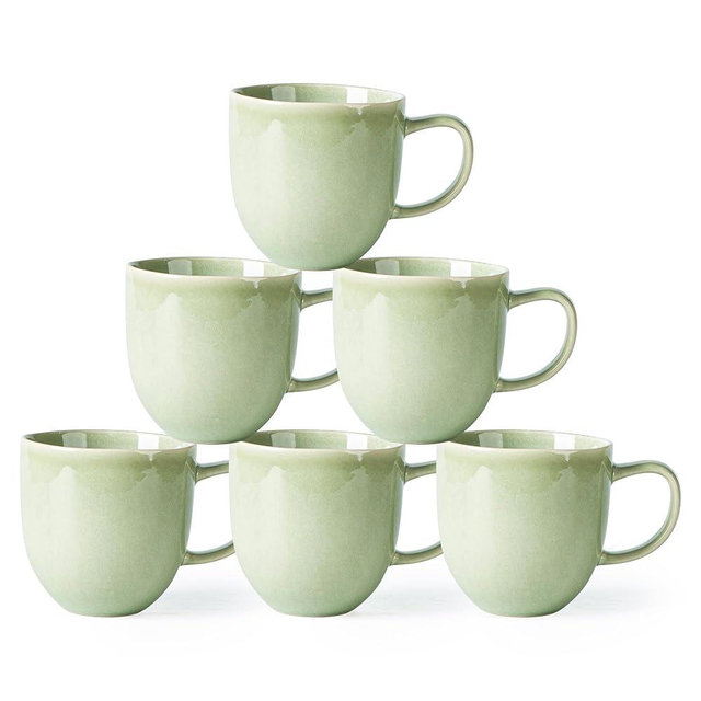 AmorArc 12oz Coffee Mugs, Ceramic Coffee Mugs set of 6 for Man, Woman, Dad, Mom, Modern Coffee Mugs with handle for Latte/Cappuccino/Milk/Cocoa. Dishwasher&Microwave Safe, Olive Green