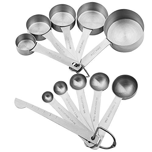 Smithcraft Stainless Steel Measuring Cups and Spoons Set 18/8(304)Steel Material Heavy Duty 5 Measuring cups and 5 Measuring Spoons 1 Leveler and 2 rings Pack 13pcs Per set