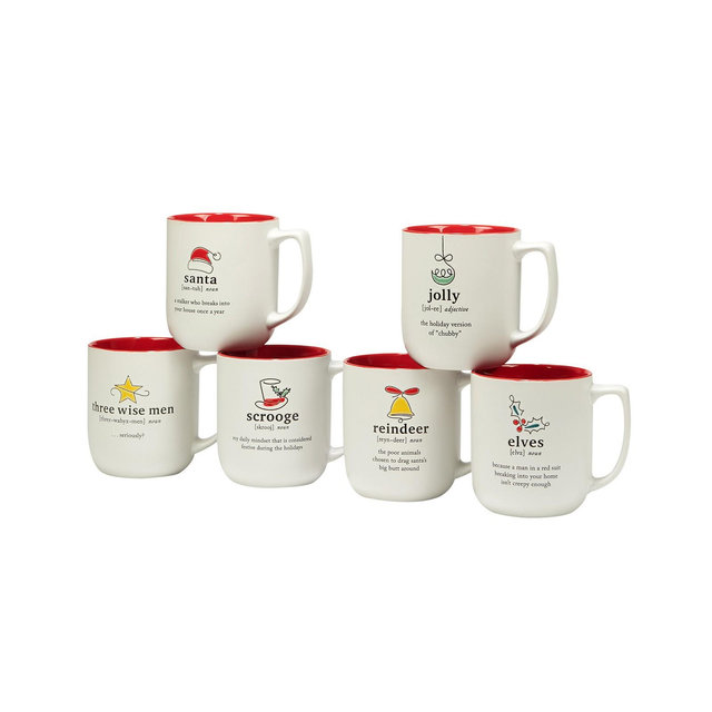 Certified International Christmas Fun Sayings 16 oz Mugs Set of 6