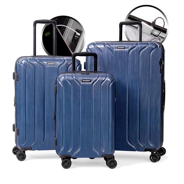 NONSTOP New York Elite Luggage Expandable Lightweight Spinner Wheels hard side shell Travel Suitcase Set, TSA Lock, Double USB Port, 3 packing cubes, Denim Blue, 3-piece Set (20/24/28) W/Power Bank