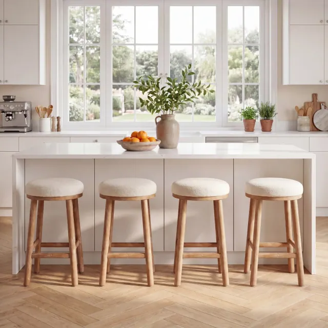 Christopher Knight Home Perses Modern Minimalist Rubberwood Upholstered Counter Stools , Natural