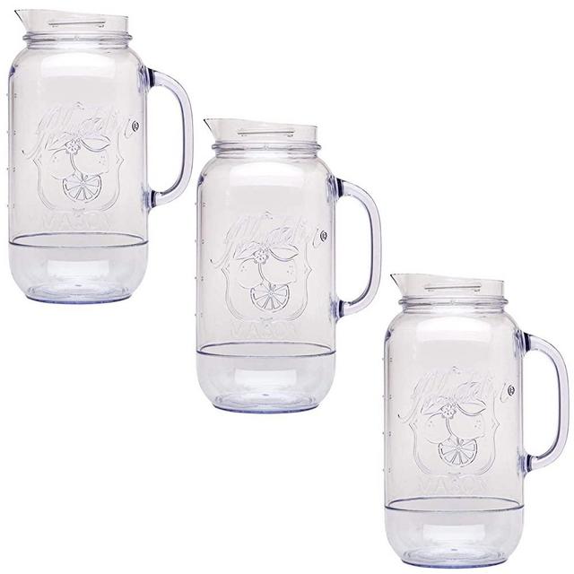 Aladdin (3 Pack) Mason Jar Pitcher, Carafe Set 2.5 Quart For Water Pitcher, Iced Tea Pitcher, Juice Pitcher, Lemonade Pitcher, Picnic, BBQ