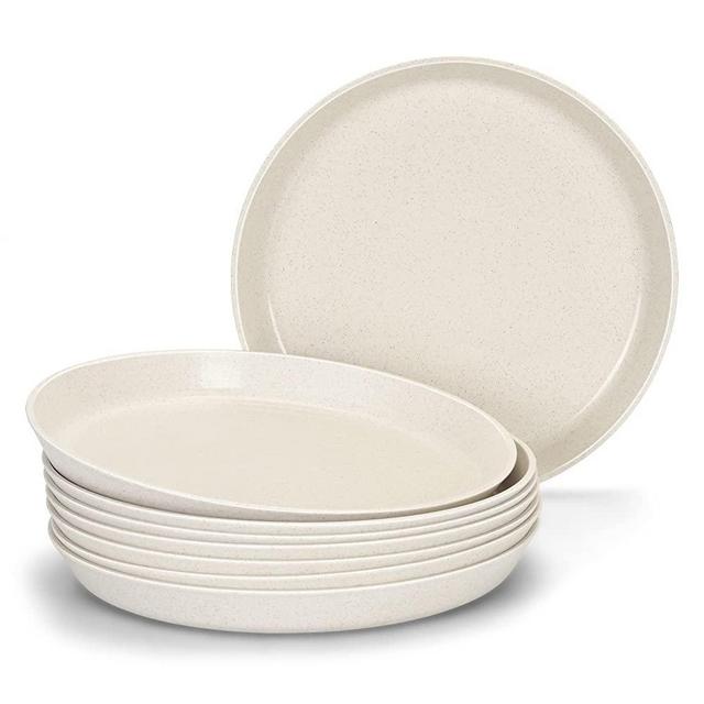 Homestockplus 9 Inch Dinner Plates,BPA-Free Wheat Straw Plates,Off White Plate Set Dishwasher and Microwave Safe Plates - Set of 8 【Non Ceramic】