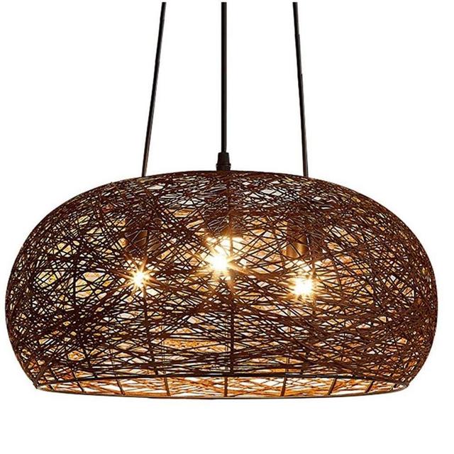 CWVYKNP Ø45cm Vintage Hanging Lamp Living Room Large Pendant Lamp 3-Light Brown Rattan Rustic Hanging Ceiling Lamp Southeast Asian Style Hanging Lighting for Kitchen Island Dining Room Living Room