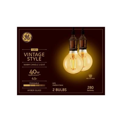 Vintage G25 Globe 40w Filament Amber 2pk LED Light Bulb White - General Electric