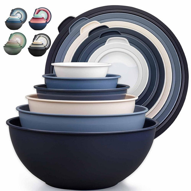 Zulay Kitchen 12 Piece Plastic Mixing Bowls with Leak-Proof Lids Set - Microwave and Freezer Safe Kitchen Mixing Bowls for Preparing, Serving and Storing - Large Nesting Bowls (Navy Ombre)