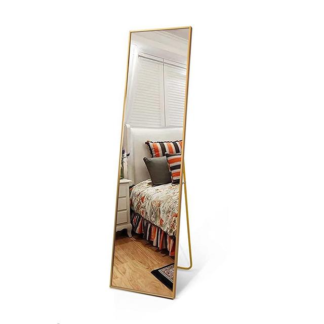 FLYMUHJIA Full Length Mirror, Simple Rectangle Standing Mirror, Wall-Mounted Mirror Full Body Mirror, Hanging in Bedroom Living Room Decorative Mirror with Aluminum Alloy Thin Frame, 59"x16" Gold