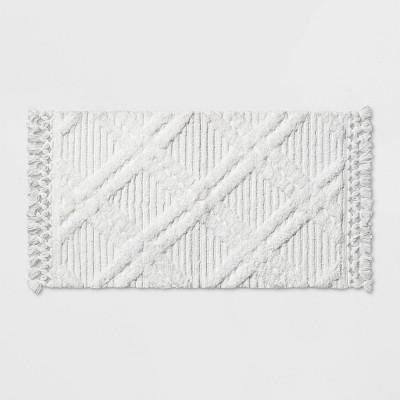 Diamond Embossed Tasseled woven Bath Rug White - Threshold™