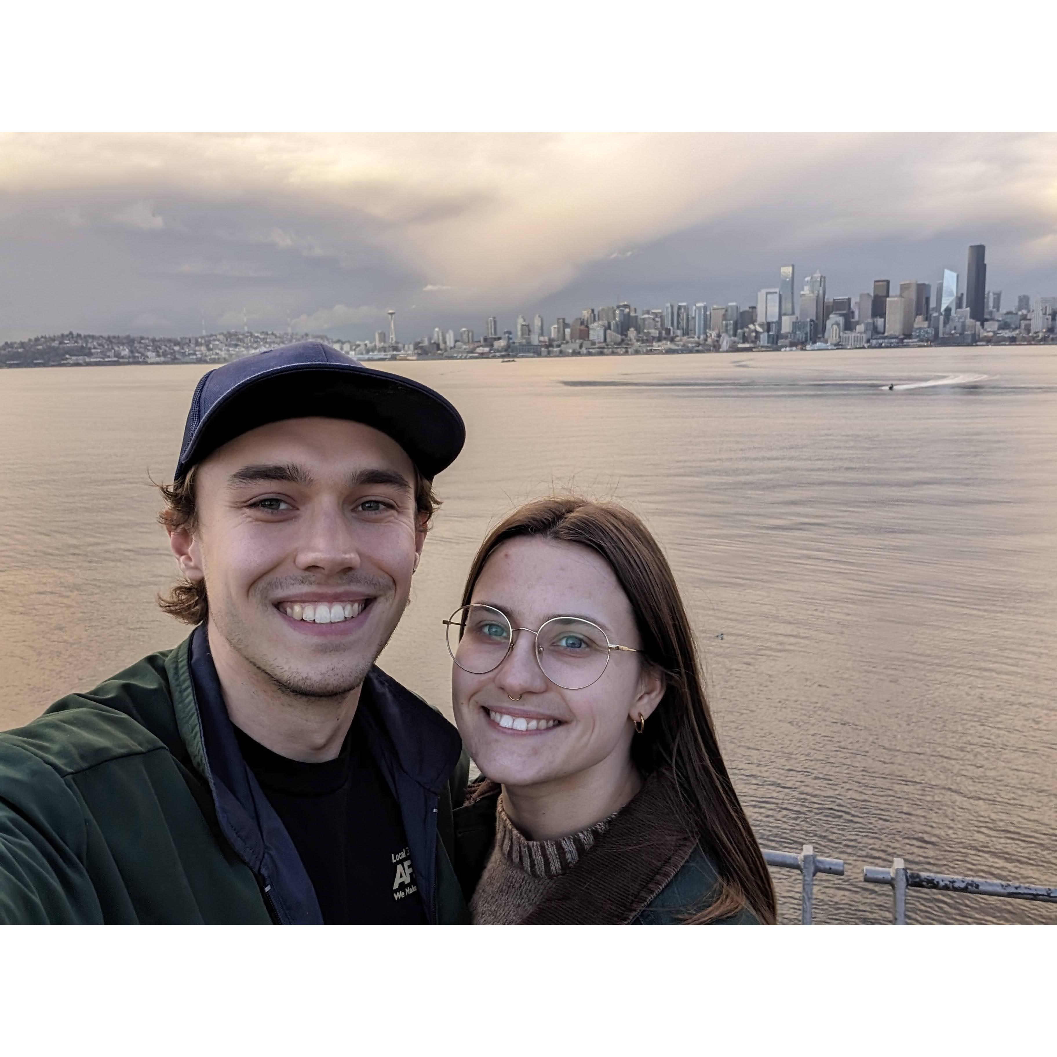 overlooking the Seattle skyline at the mouth of the Duwamish River