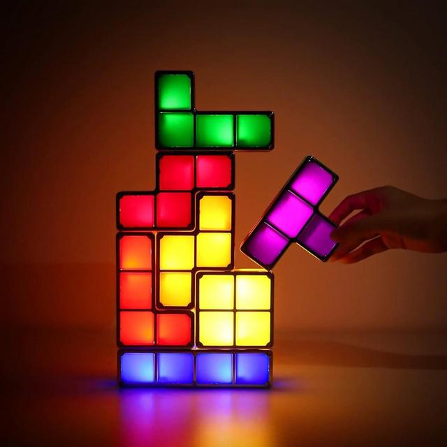 VEEKI Night Light for Kids, Stackable LED 7 Colors 3D Puzzles Night Light Induction Interlocking Desk Lamp, DIY Tangram Light Blocks Puzzles lamp for Kids Teens Bedroom (US Plug)