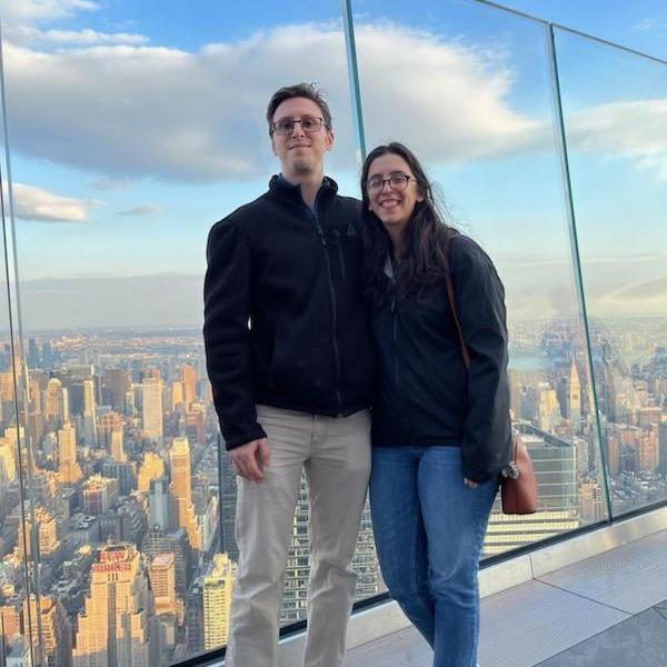 David helping Jamie overcome her fear of heights, one tall building at a time.