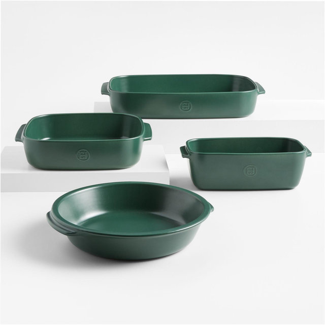 Emile Henry x Crate & Barrel 4-Piece Green Ceramic Bakeware Set