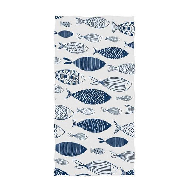 Naanle Trendy Ornamental Fishes Pattern Soft Highly Absorbent Large Decorative Hand Towels Multipurpose for Bathroom, Hotel, Gym and Spa (16 x 30 Inches,Blue White)