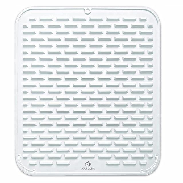 STARCONE Silicone Dish Drying Mat- Flexible Large White 18"x16" 8mm High Ridges Mat Food Grade Safe Eco-Friendly Heat Resistant Non-Slip Fastest Drying Mat for Bathroom Kitchen Counter