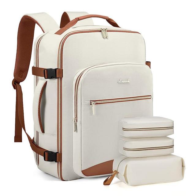 LOVEVOOK Travel Backpack Women, Flight Approved Carry On with 17.3inch Laptop Compartment, Personal Item with 3 Packing Cubes, Perfect for College, Hiking, and Overnight Trips - Beige