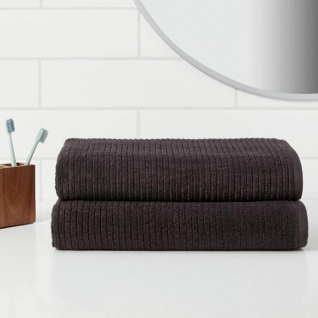 Black Ribbed Bath Towel XL // 2 pack