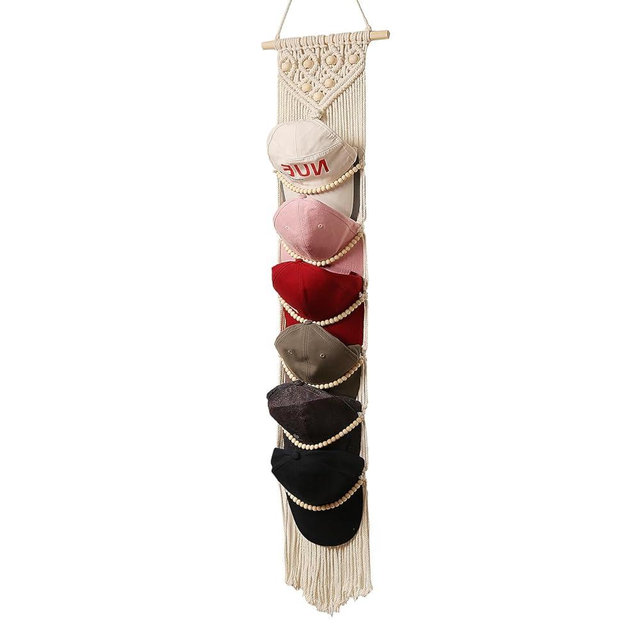 Ball Cap Hanger-1 Pack-Boho Macrame Cap Holder Wall Hat Organizer for Baseball Cap Holder Over Door, Hat Rack for Wall, Cap Rack for Decoration and Display,