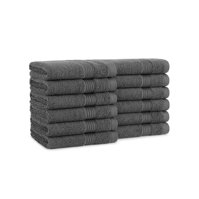 Host & Home Cotton Luxury Washcloths , 13x13, Quick-Drying, Dobby Border, Pewter Grey