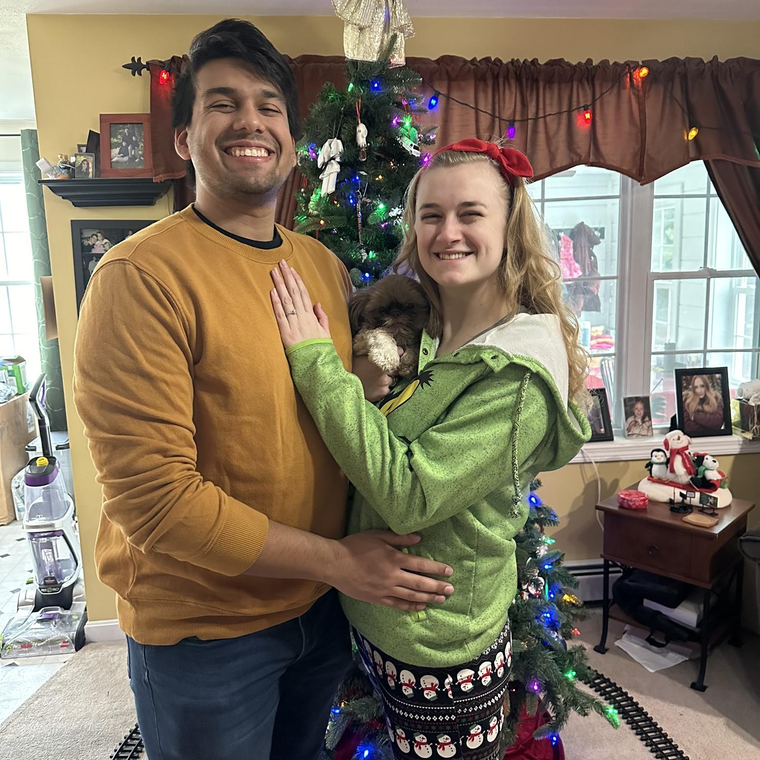 Decorating for Christmas family photo and ring show - off moment