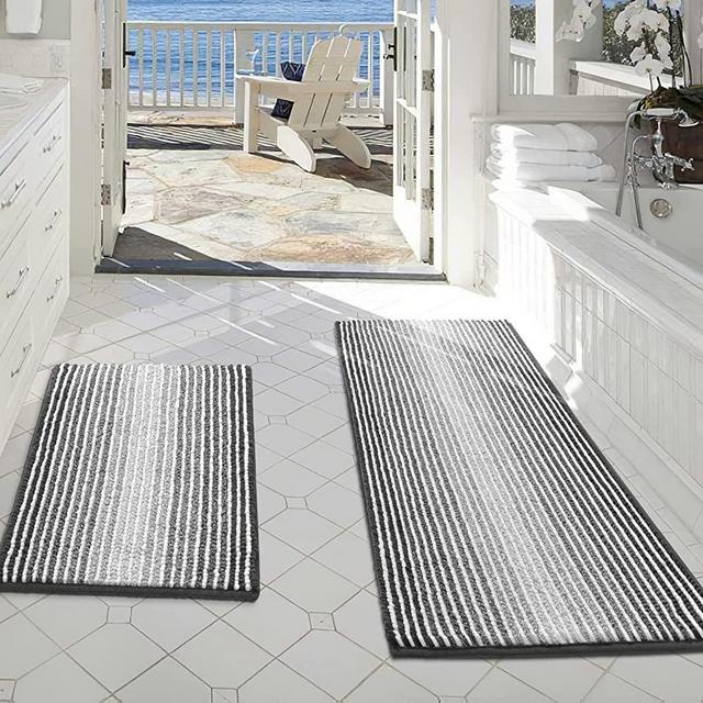 Bathroom Rugs and Mats Sets, 2 Piece Thick Absorbent Chenille Bath Mat Rug Set Non Slip, Soft Shaggy Bath Room Floor Mats for Bathroom, Machine Washable (20" x 47" Plus 20" x 32" Extra Thick, Gray)