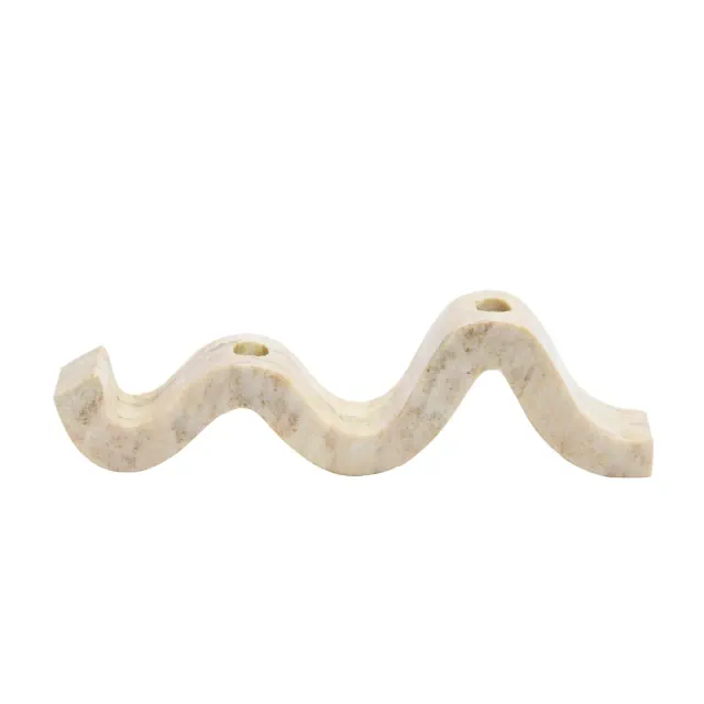 Storied Home Marble Wave Double Taper Candle Holder, Beige