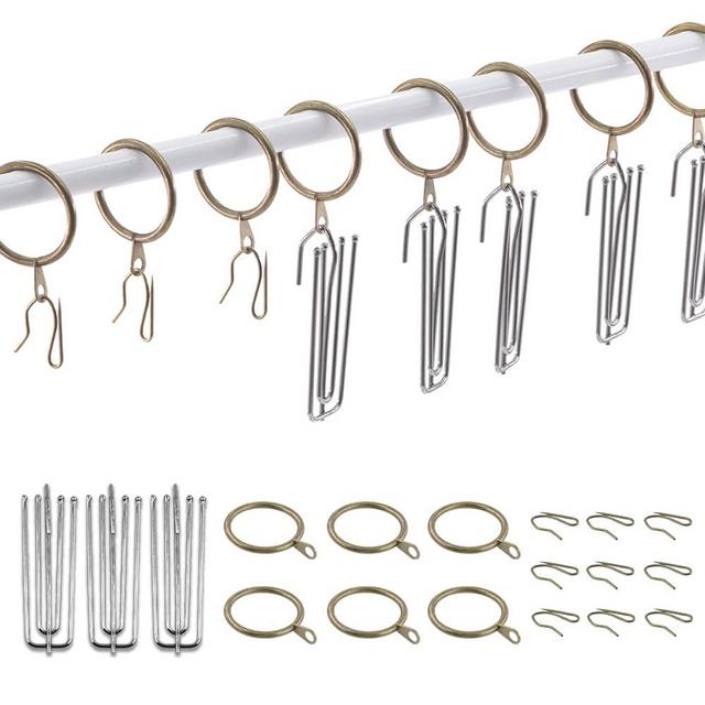 Swpeet 120Pcs Bronze 1.35 Inch - 30mm Metal Drapery Curtain Rings Curtain Hanging Rings and Stainless Steel 4 Prongs Pinch Pleat Hook with Drapery Curtain Pin-on Hooks Pins for Window, Shower Curtain