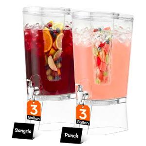 Lifewit 3 Gallon Drink Dispenser for Parties 2 Pcs, Large Plastic Beverage Container for Juice/Tea/Soda with Stand & Ice Core, Clear Lemonade Dispenser with Spigot, BPA Free Water Pitcher for Hosting