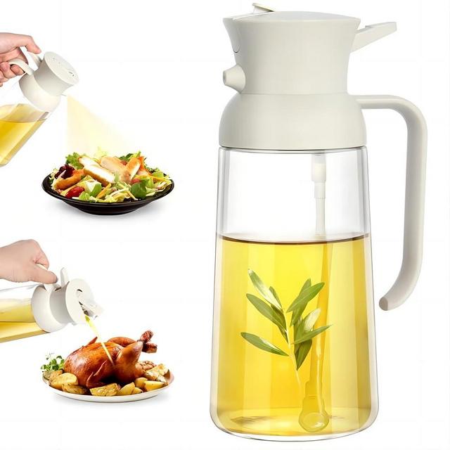 LandHope 18oz oil sprayer for cooking - 2 in 1 Olive Oil Dispenser Bottle for Kitchen - 550ml Olive Oil Sprayer Bottle - Food-grade Oil Mister for Air Fryer, Salad, Baking, BBQ, Frying(White)