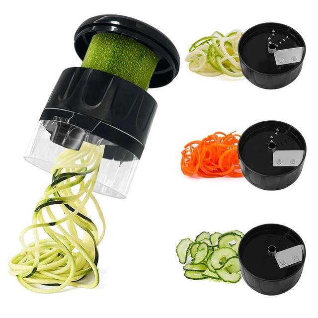 Vegetable Spiralizer 3 in 1 Spiralizer for Veggie Noodles Adjustable Zucchini Noodle Maker Vegetable Chopper for Cucumber, Zucchini, Carrot- Black