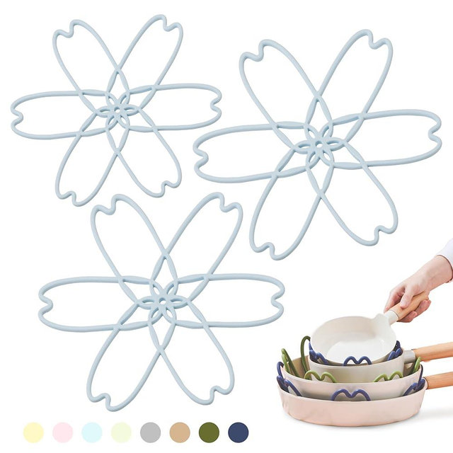 iPROTECT - Stack Expert | Multi-Purpose BPA-Free Silicone Pots/Pans Protector. Set of 3. for All Cookware Sizes, Protects Coating & Scratches, Trivet for Larger cookware (Sky Blue, S&L)