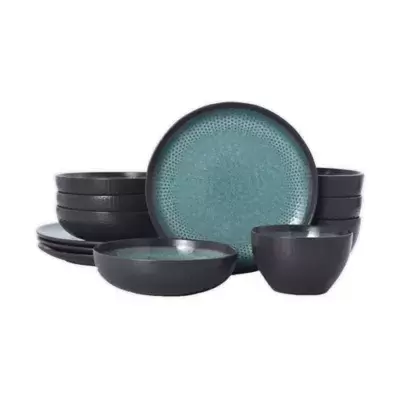 Pfaltzgraff® Maddox 12-Piece Dinnerware Set in Teal/Black