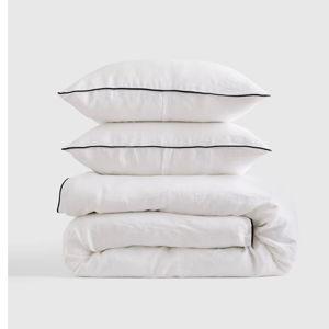 European Linen Piped Duvet Cover Set - White/Black, King/Cal King